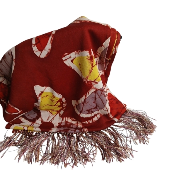 Vintage Aviator Scarf Fringe Tassel Tie Dye Batik Boho Floral 10" x 50" - Picture 5 of 14